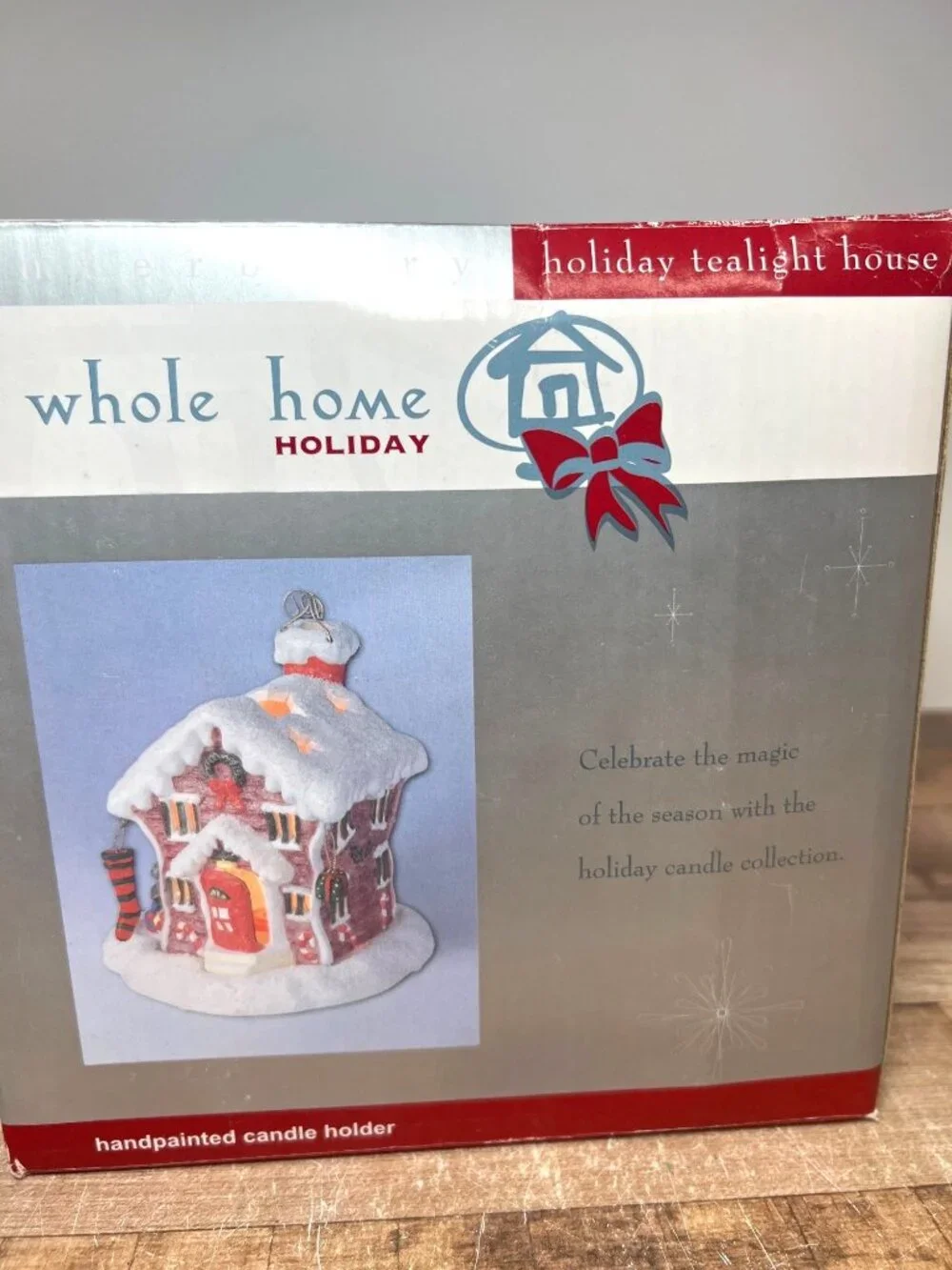 Sears Whole Home Holiday Handpainted Christmas Tealight Candle Holder Snowy Hous